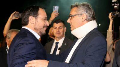KKTC Cumhurbaşkanı Tufan Erhürman ile Kıbrıslı Rum Lider Nikos Hristodulidis,