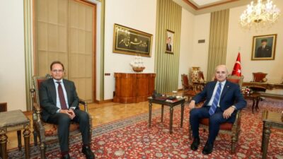 TBMM Başkanı Numan Kurtulmuş, İtalya'nın Ankara Büyükelçisi Giuseppe Manzo'yu TBMM'de