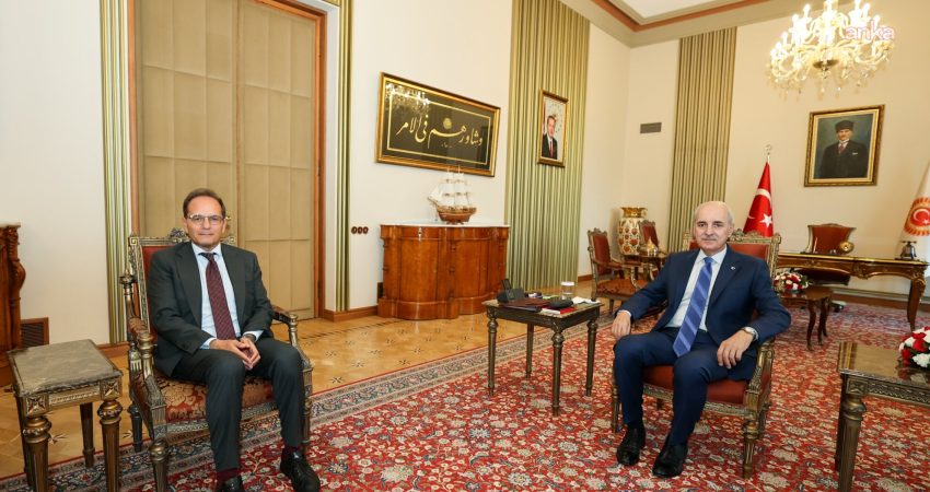 TBMM Başkanı Numan Kurtulmuş, İtalya'nın Ankara Büyükelçisi Giuseppe Manzo'yu TBMM'de
