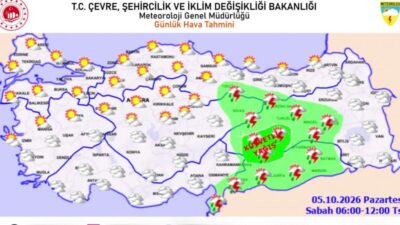 Meteoroloji Genel Müdürlüğü, Malatya, Elazığ ve Adıyaman çevrelerinde, yerel kuvvetli