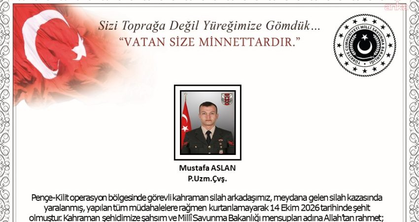 Milli Savunma Bakanlığı (MSB), piyade uzman çavuş Mustafa Aslan'ın Pençe-Kilit