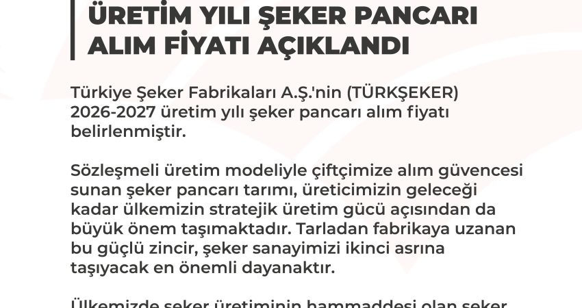Tarım ve Orman Bakanlığı'ndan yapılan açıklamada, Türkiye Şeker Fabrikaları A.Ş.'nin